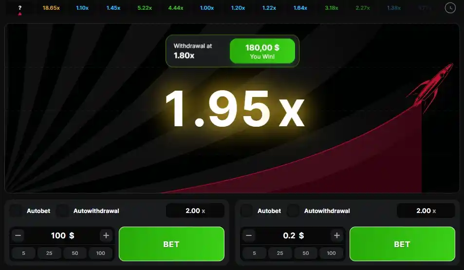 Astronaut game round showing 1.95x multiplier