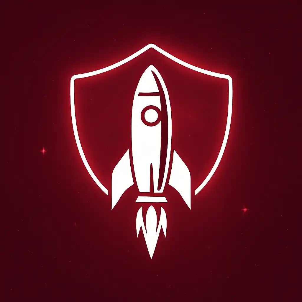 Astronaut rocket icon with shield symbol